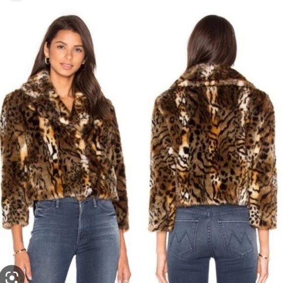 MOTHER Leopard Print Faux Fur The Boxy Crop Jacket Sz XS Streetwear Glam Chic - Picture 1 of 10